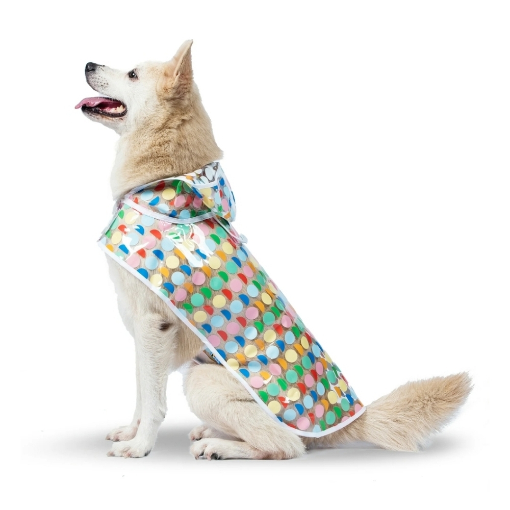 The Dodo Retro Rainy Days Raincoat Dog Apparel- Small Clear Rainbow